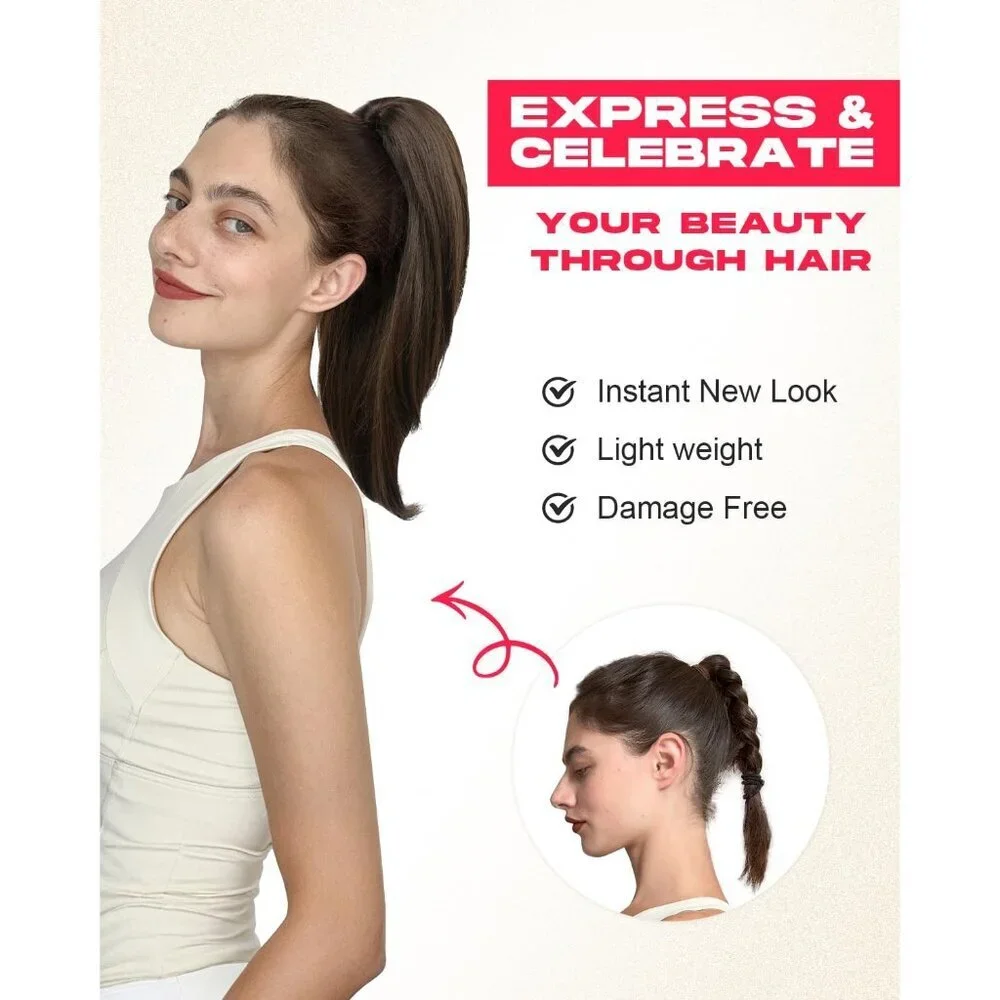 Ponytail Extension Synthetic 16in Clip-in High Pony Hairpiece Women Honey Blonde